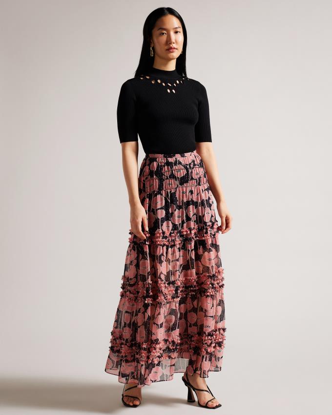 Jupe Ted Baker Tiered Maxi Noir Femme | HMY-22566055